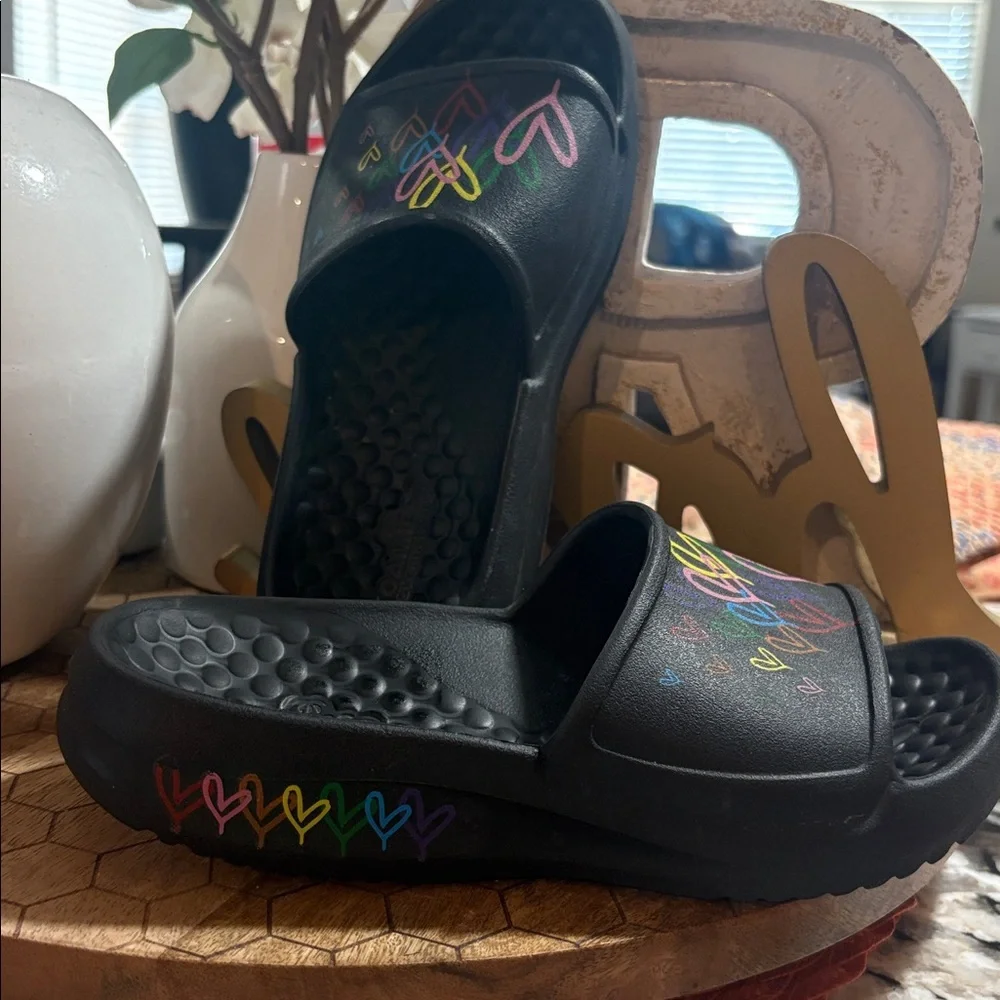 BOBS from Skechers Kids Black Multi-Heart Slide Sandals